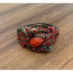 None Vintage Costume‎ Bracelet Unique Red Jewel Ribbon Spring Clasp Cuff Wearable Art Photo 2