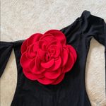Elegant Black Dress with a huge red rose Floral Accent size large Photo 3