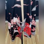 Open Front Flowers Crane Print Kimono Cardigan Photo 4