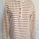J.Crew Long Sleeve Knit Ruffle Stripe Henley Top Brandy & Cream Size XXS Photo 0