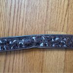 Shyanne  Brown Leather Embroidered Belt Rose Gold Details XL Etched Flower Photo 4