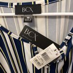 H&M BCX Blue and White Cap Sleeve Tie Front Crop Blouse Photo 4