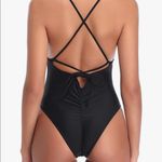 🥳HP🥳 NWOT Backless Plunge Lace Up Scrunch Bikini Black Photo 2