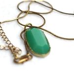 Source Unknown Retro Green Glass Stone Gold Tone Snake Chain Pendant 22" Grunge Casual Necklace Photo 1