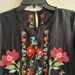 ZARA  Black Mini Ruffle Tunic Dress With Colorful Floral  Embroidery Design XS Photo 8