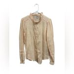Faherty  Womens Willa Blouse Vanilla Cream Light Peach Organic Cotton Size Large Photo 3
