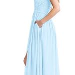 Sky Blue Lace Chiffon One Shoulder Maxi Dress EUC Size 0 Photo 1