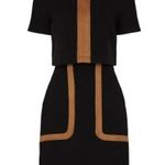 TOCCIN Black & Tan Faux Suede Stretch Hourglass Sheath Mini Dress Size 10 Photo 1