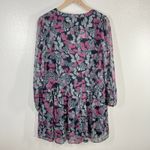 Loft  Floral Print Tiered Mini Dress Navy‎ Pink Long Sleeve Ruffle Boho Medium Photo 2