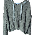 POL  Oversize Olive Green Chunky Knit Olive Sweater with Hoodie and Ties. Nubby Photo 0