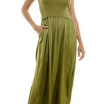 NWT Taylor Mix Media Ribbed Bodice Crew Neck Satin Skirt Side Pocket Green Size M Photo 1