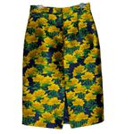 Anthropologie Isla Maude Yellow Floral Brocade Midi Skirt Navy Lined High Waist Blue Size XXS Photo 2