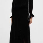 Finley Mary Jane Black Velvet Smocked Waist Ruffle Midi Dress Sz 2X Photo 4