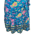 Zesica Dress Sz L Blue Floral Wrap Sundress Boho VNeck Flutter Sleeves Feminine Size L Photo 3