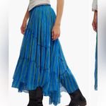 Free People  Ember Tiered Stripe Midi Skirt in blue marina Small $128 Photo 5
