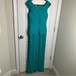 Tadashi Shoji ‎ pleated organza teal maxi gown size 12 wedding guest prom gala Photo 5