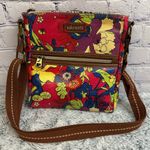 Sak Roots Artist Circle Flat Crossbody Purse Red Floral Brown Adjustable Strap Photo 1