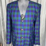 plaid blazer 1980s boxy purple blue green Size 12 Photo 0