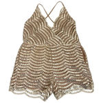 NUDE Sequin Sparkly Gold Tan Cross Back Cocktail Party Romper Size Women's Large Photo 0