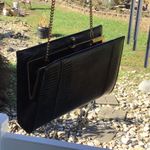 VINTAGE BLACK Clutch WITH gold chain Hardware is gold Photo 1