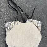 Francesco Biasia Linen Baguette Bag Snakeskin Trim Convertible Strap Tan Photo 0