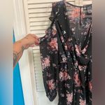 Rue 21  Sheer Floral Romper Long‎ Sleeve Black Pink Cold Shoulder Size L Photo 1