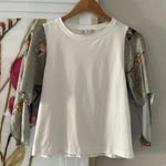 ZARA  Top Balloon Silky Tiger Sleeves White T-Shirt Green Safari Photo 2