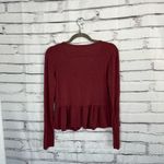 Olivia Rae  Button Front Peplum Cardigan Top Women’s Medium Burgundy Red V-Neck Photo 9
