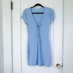 Abercrombie & Fitch Abercrombie | Cut Out Tie Front Ribbed Mini V Neck Sundress Dress in Blue Small Photo 2