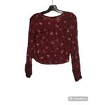 Hollister Floral Lace Up Long Sleeve Crop Top Blouse Maroon XS Photo 1