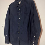 J.Crew  Haberdashery Button Up Shirt Blouse Navy Blue Size Large Stretch Photo 0