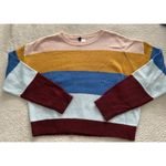 H&M Divided Womens Striped Knit Pink Gold Blue Burgundy Sweater CrewNeck Size S Photo 3