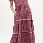 Oliphant Maxi Dress Ruffle Short Sleeve V Neck Red Size M Photo 0