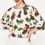 ZARA  White Sequined Fruit Bell Sleeve Crop Top Photo 1