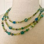 Handmade Beaded blue green necklace bracelet set, faux pearls, seed, glass & resin beads Photo 2