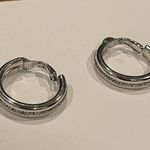 Trifari Signed Crown Silver Tone Clip On Hoop Earrings Photo 1