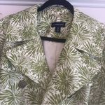Lands' End Green And White Floral Trench Coat Size Medium Photo 2