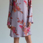 Leith  Lavender Floral Satin Shift Dress Size Large, Purple Pink Floral Dress Photo 0