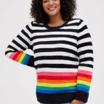 Torrid Rainbow Stripe Eyelash Fuzzy Pullover Sweater Size 1 Photo 0