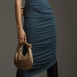 Anthropologie By Ruched Cowl-Neck Cap-Sleeve Midi Asymmetric Dress NWT Sz M Photo 0