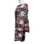 Boston Proper  Mirrored Garden Print Intarsia Sweater Dress Brown Pink Medium Photo 4