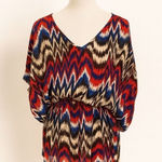 Parker 100% Silk Multicolor Abstract Blouse Elastic Waist Kimono Sleeve Size S Photo 0