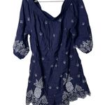 Farm Rio Navy Off the Shoulder Jackie Romper Long Sleeve White Eyelet Shorts XL Photo 1