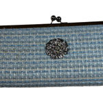 Blue Tweed Clutch Evening Bag Purse with Jeweled Flower Accent Formal Photo 0