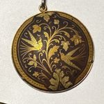 Round Damascene Floral and Bird Pendant Brown Photo 1