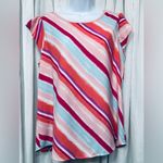 Flamingo Stripe Multicolored Pattern Short Sleeve Blouse Size Large Top Photo 7