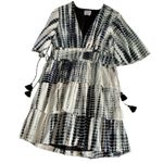 Saylor Syden Navy Tie Dye Gold Metallic V-neck Tiered Boho Mini Dress Large Photo 11