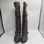 blowfish Women’s Gray Knee High Boots Size 7 Faux Leather Strap Buckle Mid Heel Photo 8