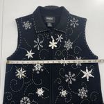 Vtg Size PM Petite Sweater Vest Snowflakes Full Zip Up Black Christmas Woman's Photo 10