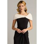 Tadashi Shoji  Perkins Asymmetric Draped Gown in Black/ Ivory Size Medium Photo 2